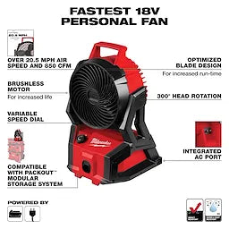 MILWAUKEE M18™ Brushless Fan w/ PACKOUT™ Compatibility 0818-20