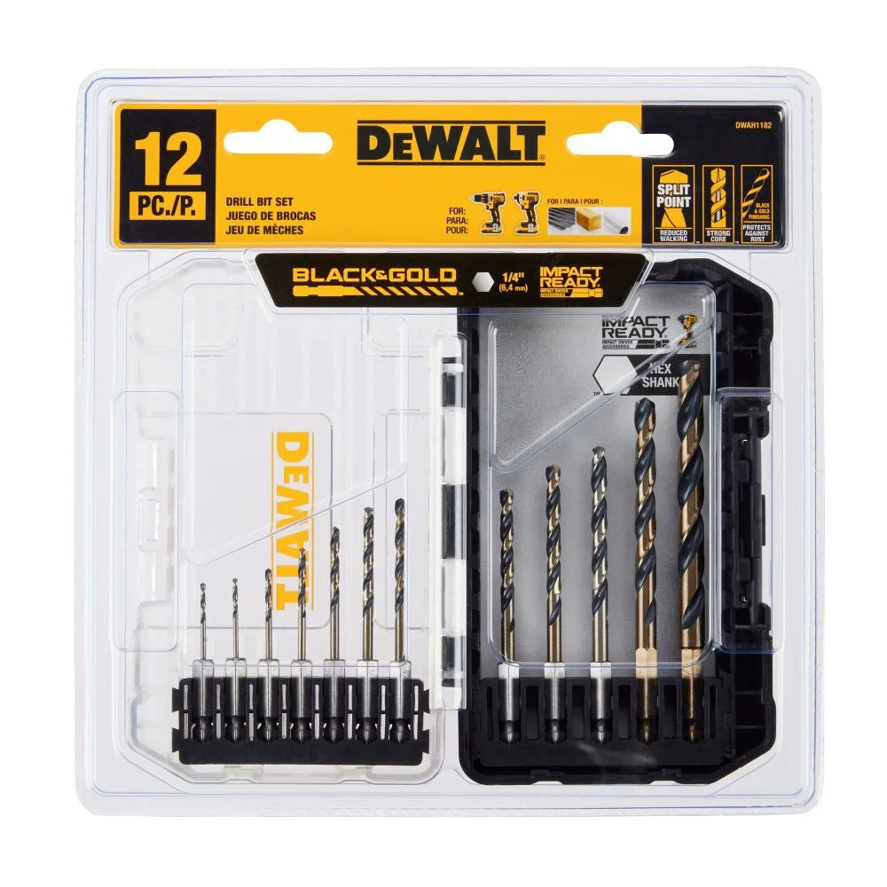 DEWALT BLACK & GOLD IMPACT READY Metal Drill Bit 12pc Set