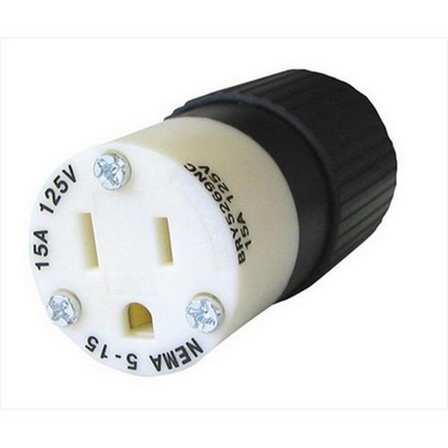 Industrial Grade Straight Blade Connector, Grounding, NEMA 5-15R, 15 Amp, 125V, Black/White Polar Tool & Supply