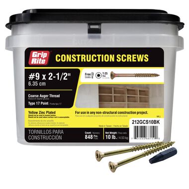 Grip Rite 10-Lb #9 x 2.5-in Bugle-Head Yellow Zinc Type 17 Star-Drive Interior Wood Screw Grip Rite