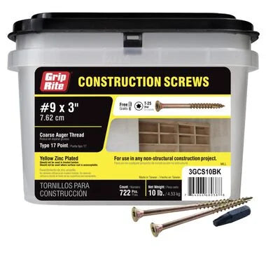 Grip Rite 10-Lb #9 x 3-in Bugle-Head Yellow Zinc Type 17 Star-Drive Interior Wood Screw