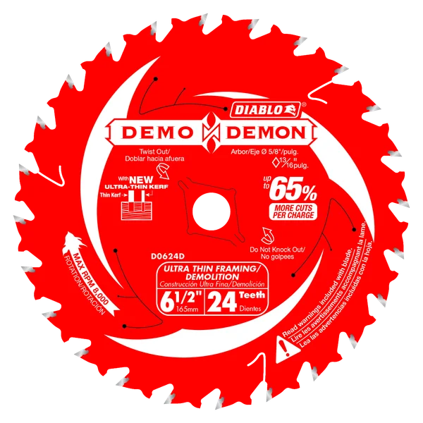 DIABLO 6-1/2" x 24-Teeth Demo Demon™ Ultra-Thin Framing/Demolition Saw Blade for Wood (D0624DA)