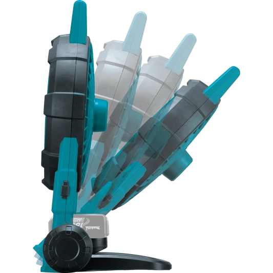 Teal and gray power tool on a white background