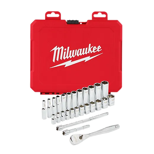 Milwaukee® SAE 28-Piece 1/4" Drive Ratchet & Socket Set – Ultimate Versatility & Durability (48-22-9504)