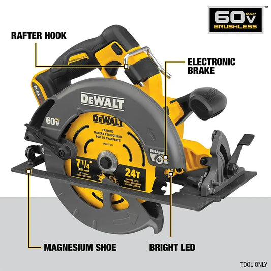 DEWALT Flexvolt 60V Max Brushless7-1/4 In. Cordless Circular Saw With Brake (Tool Only) DCS578B