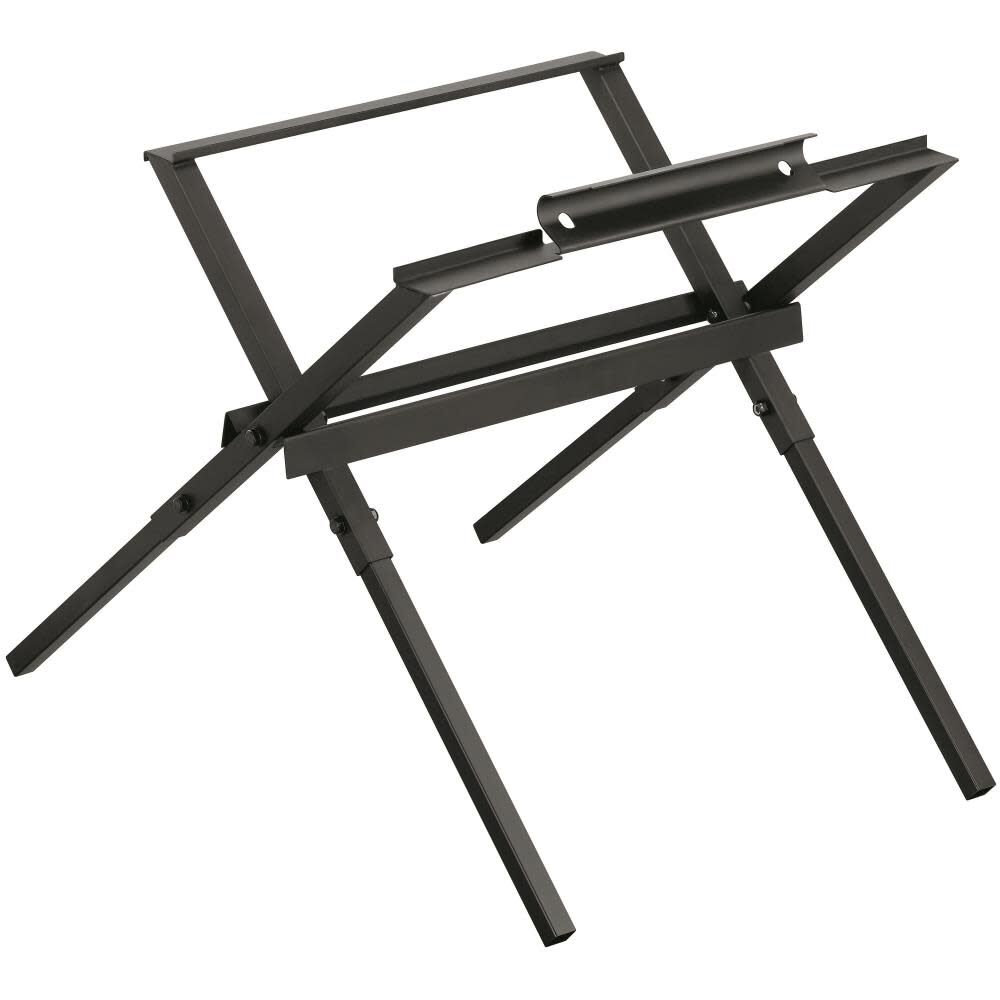 A black DEWALT table saw stand