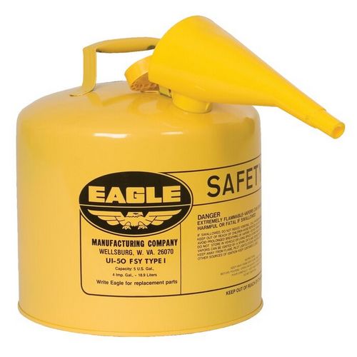 5 Gallon Steel Safety Can for Diesel, Type I, Flame Arrester, Funnel, Yellow Polar Tool & Supply