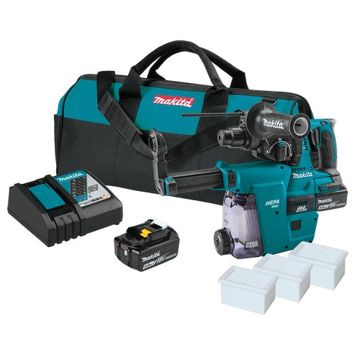 18V LXT® Lithium‑Ion Brushless Cordless 1" Rotary Hammer Kit, accepts SDS‑PLUS bits, w/ HEPA Dust Extractor Attachment (5.0Ah) Makita Products