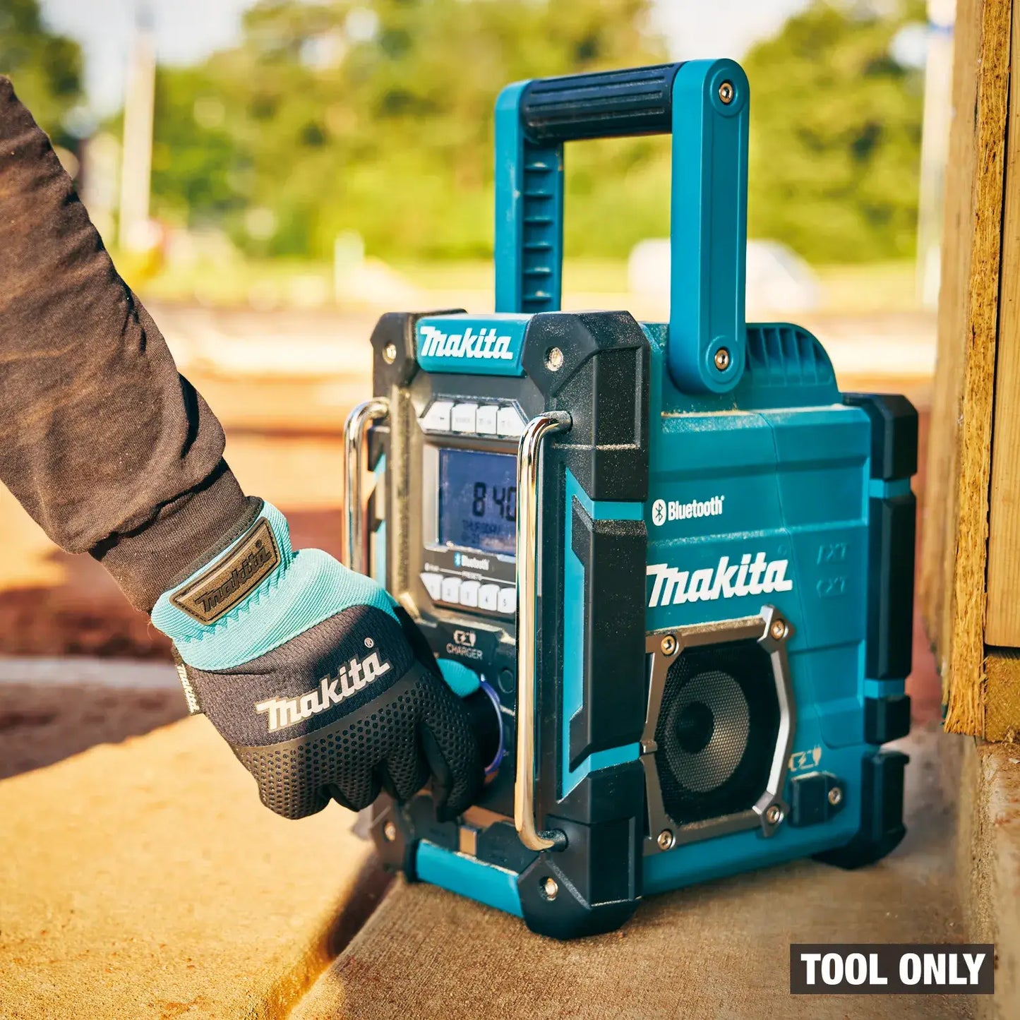 Makita tool on a construction site with a blurred background
