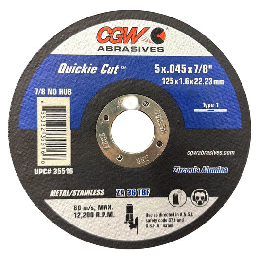 CGW 35516 Cut-Off Wheels – Reinforced, 5″ x 0.045″ x 7/8″, Type 1 CGW
