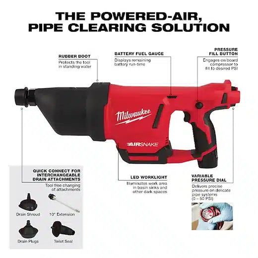 Milwaukee M12 AIRSNAKE Drain Cleaning Air Gun Kit