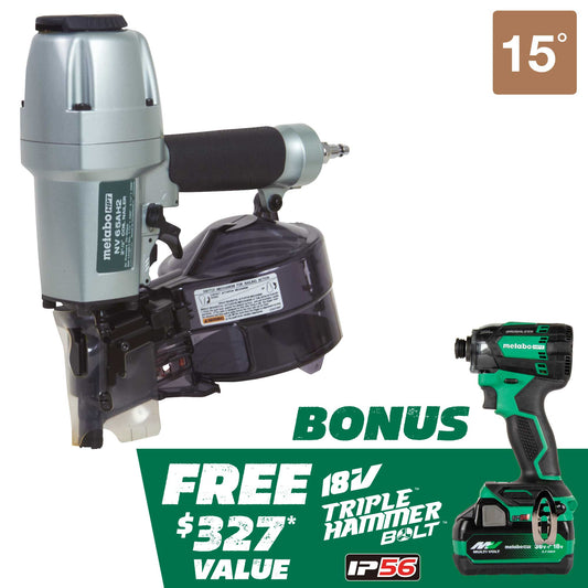 knv65ah2- Pro Bundle 2-1/2 Inch Coil Siding Nailer with BONUS Impact Driver Kit Metabo
