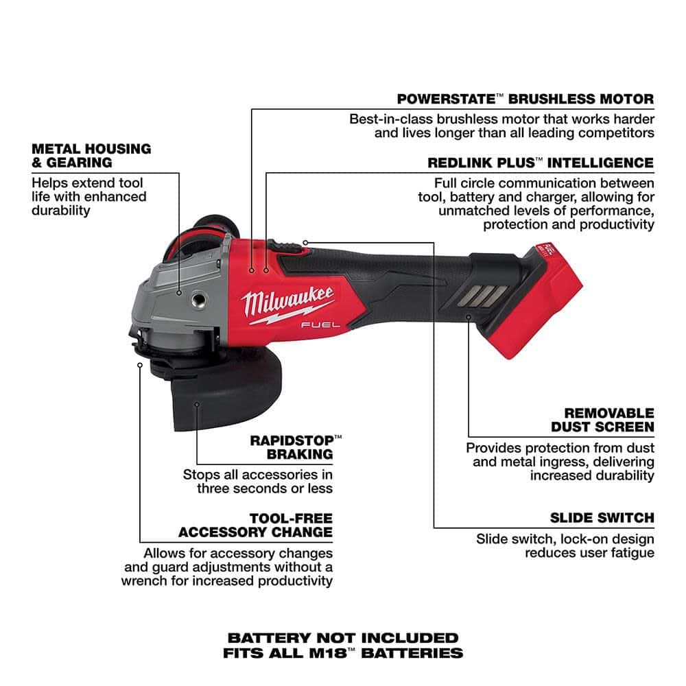 Milwaukee M18 FUEL 4-1/2inch / 5inch Grinder Slide Switch Lock-On (Bare Tool)