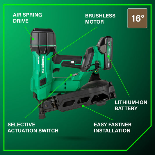 18V MultiVolt™ Brushless 1-3/4" Coil Roofing Nailer (1 x 2.0Ah) | Metabo HPT NV1845DA Metabo