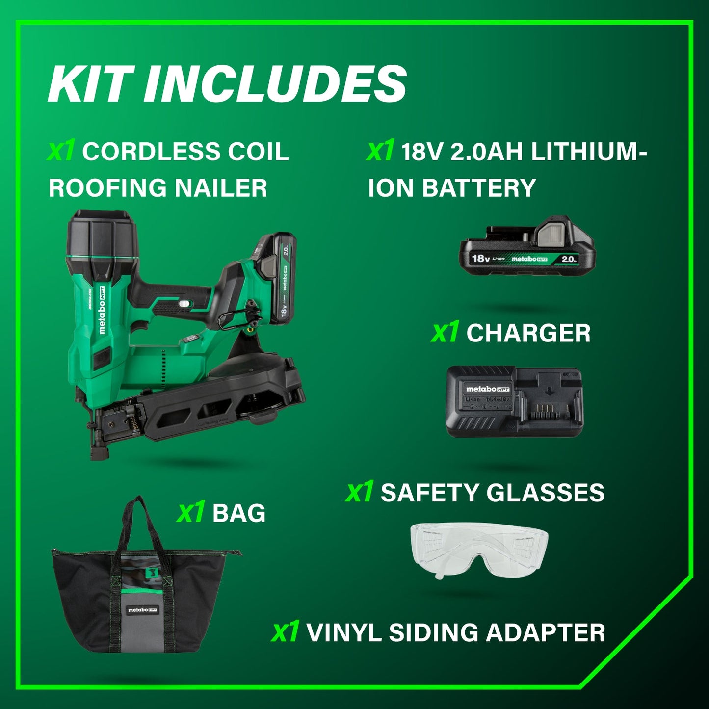 18V MultiVolt™ Brushless 1-3/4" Coil Roofing Nailer (1 x 2.0Ah) | Metabo HPT NV1845DA Metabo