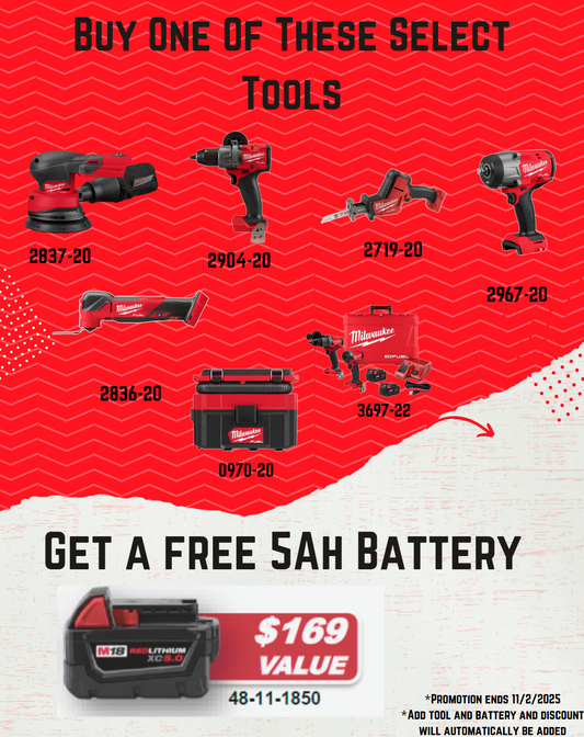 Get More Runtime for Less: Buy Select Milwaukee Tools, Get a FREE M18 5.0Ah Battery