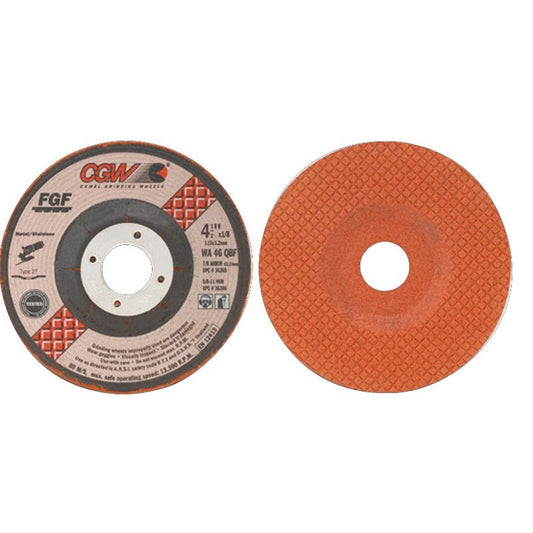CGW Abrasives 36265 Depressed Center, 4 1/2 in Dia, 1/8 Thick, 7/8 Arbor, 46 Grit Alum. Oxide CGW
