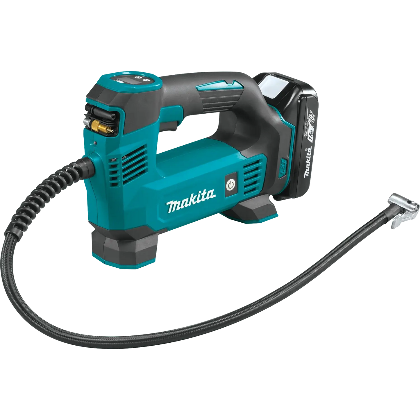 Makita power tool with a coiled cable on a white background