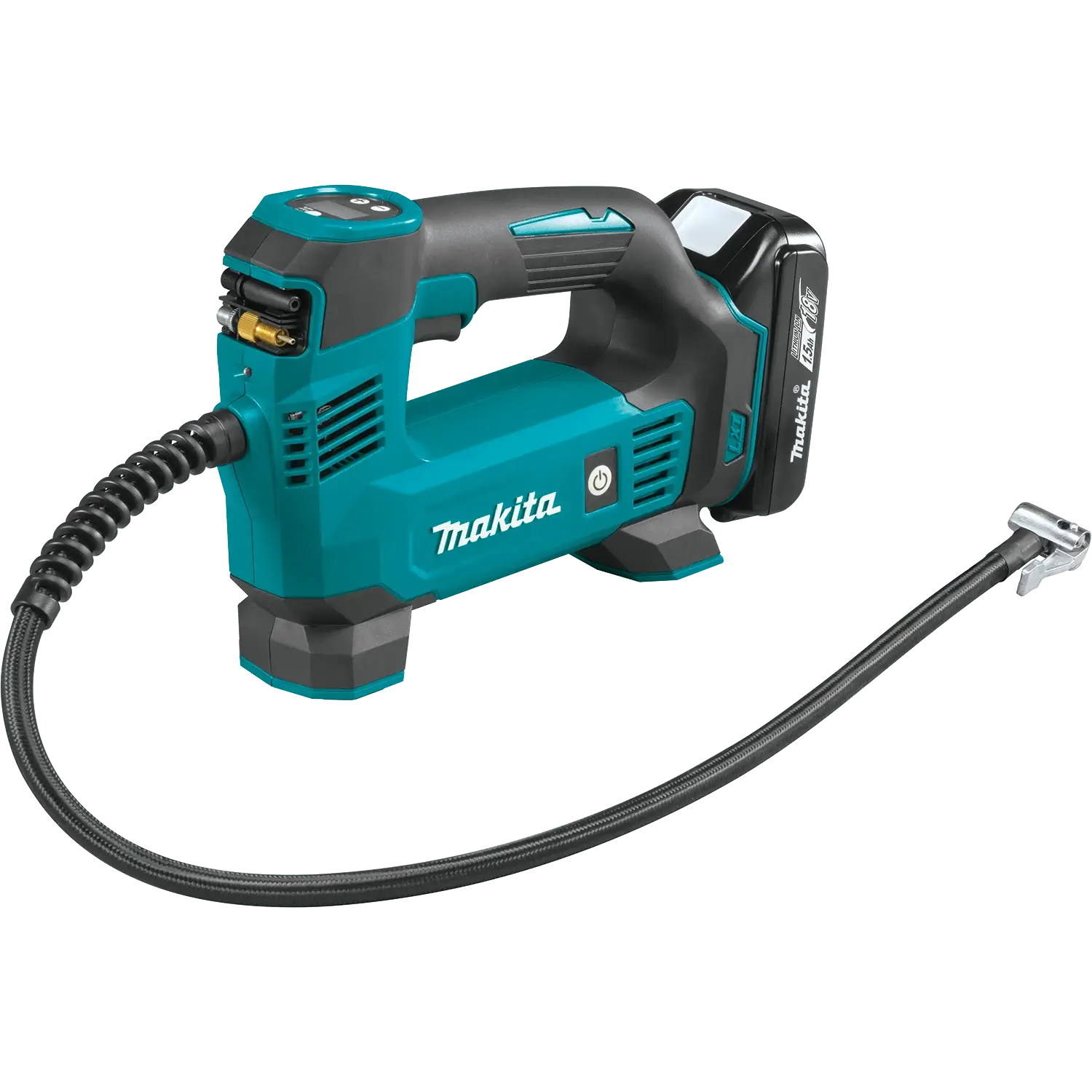 Makita power tool with a coiled cable on a white background