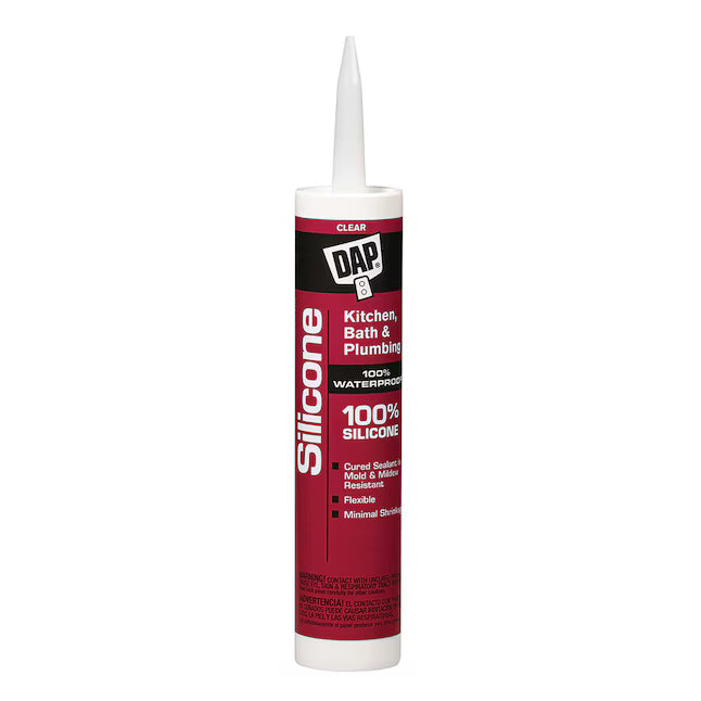 DAP silicone sealant cartridge on a white background
