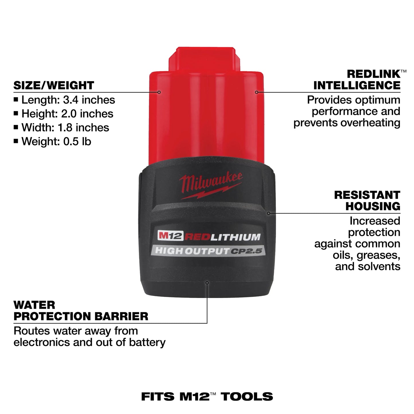 M12™ REDLITHIUM™ HIGH OUTPUT™ CP2.5 Battery Pack (48-11-2425)