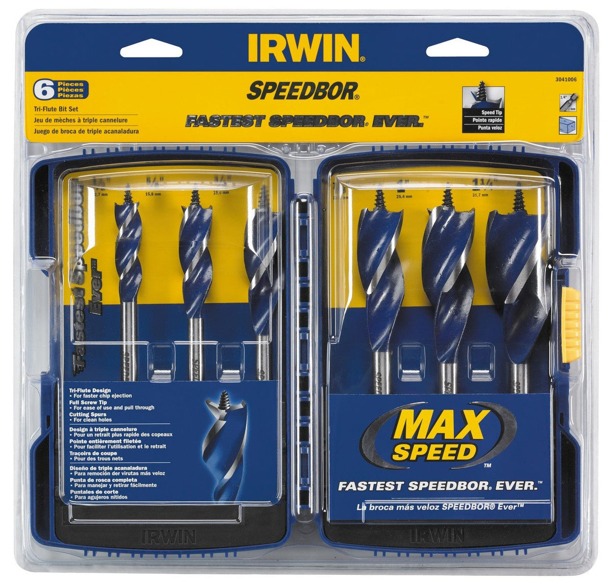 IRWIN 3041006 SPEEDBOR MAX SPEED AUGER WOOD DRILL BIT SET, 6-PIECE ...