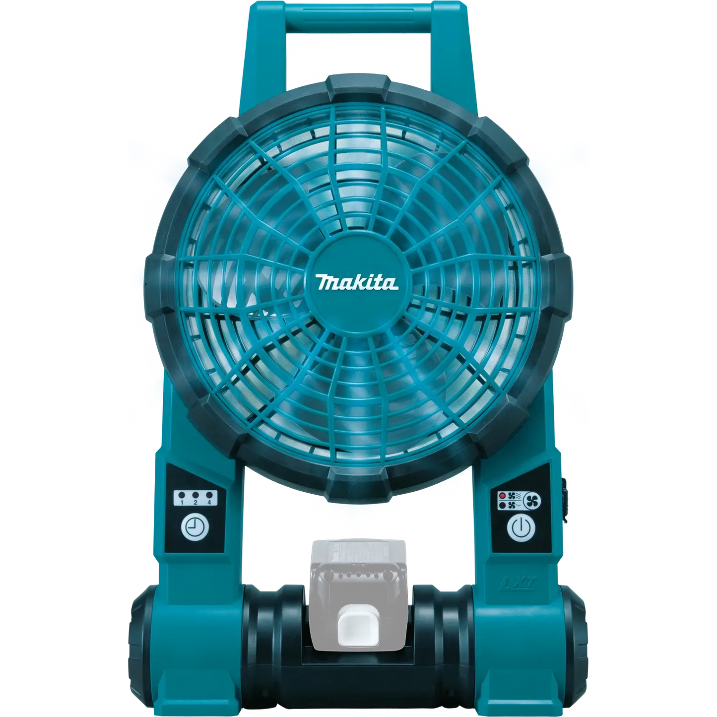 Blue Makita fan on a white background