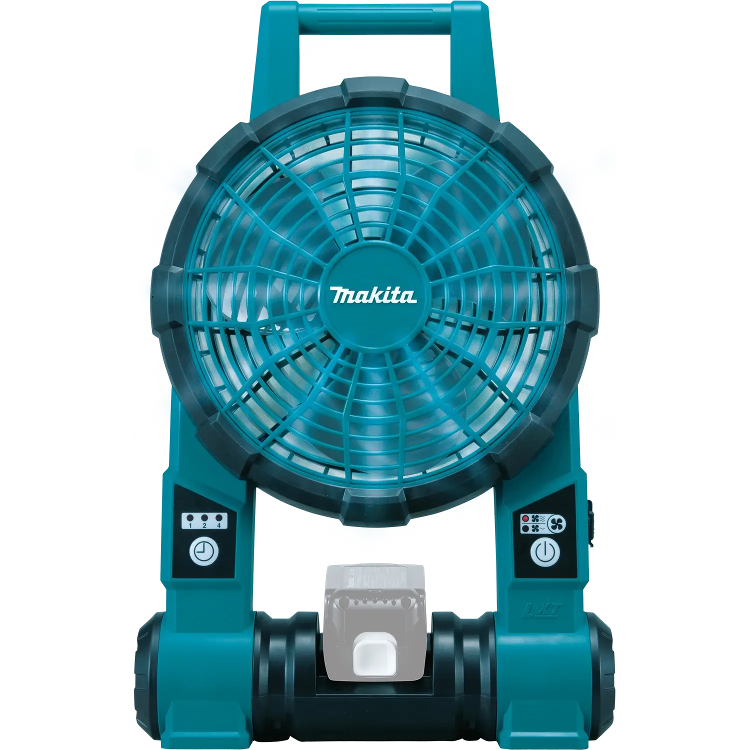 Blue Makita fan on a white background