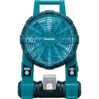 Blue Makita fan on a white background