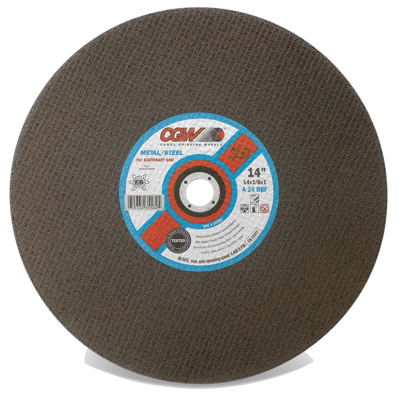 CGW 35582 14" X 1/8" X 1" Type 1 24-Grit Aluminum Oxide Cutting Wheel CGW