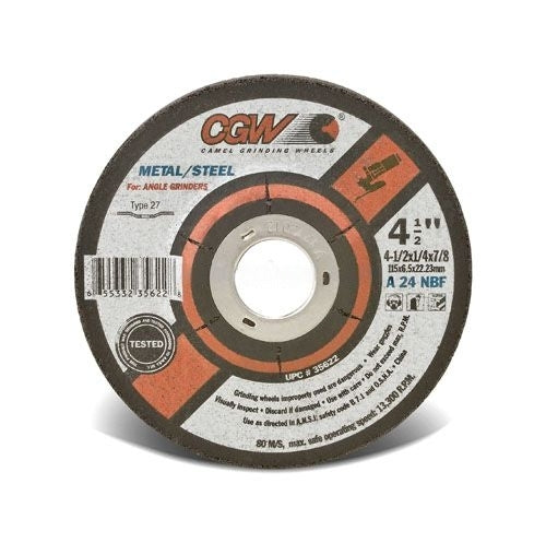 CGW Abrasives 35622 Depressed Center Wheel 4-1/2" x 1/4" x 7/8" Type 27 24 Grit Aluminum Oxide