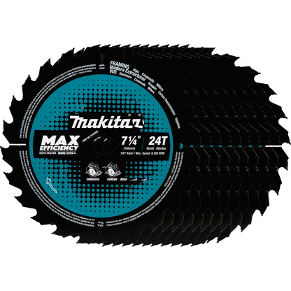 MAKITA 7‑1/4" 24T Carbide‑Tipped Max Efficiency Circular Saw Blade, Framing, 10/pk (B-61656-10)