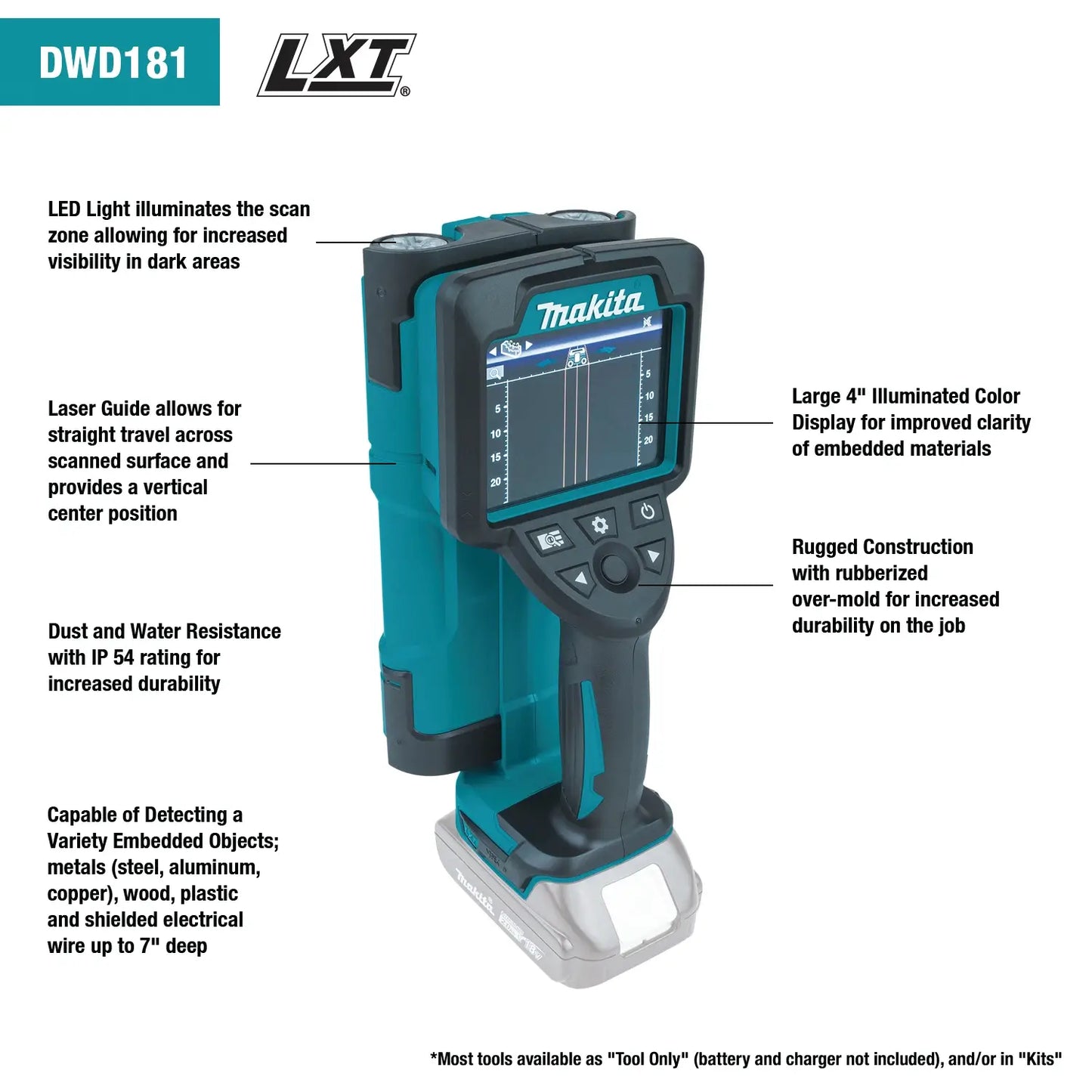 18V LXT® Lithium‑Ion Cordless Multi‑Surface Scanner, Tool Only with Interlocking Storage Case (DWD181ZJ)
