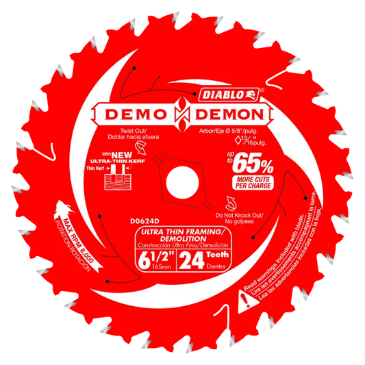 DIABLO 6-1/2" x 24-Teeth Demo Demon™ Ultra-Thin Framing/Demolition Saw Blade for Wood (D0624DA) Diablo