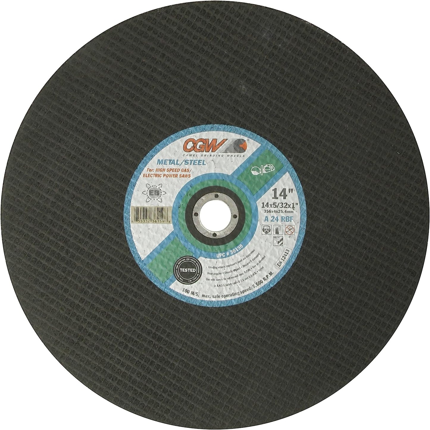 CGW 36159 Double Reinforced High Speed Cut Off Wheel, 14" Diameter, 24 Grit CGW
