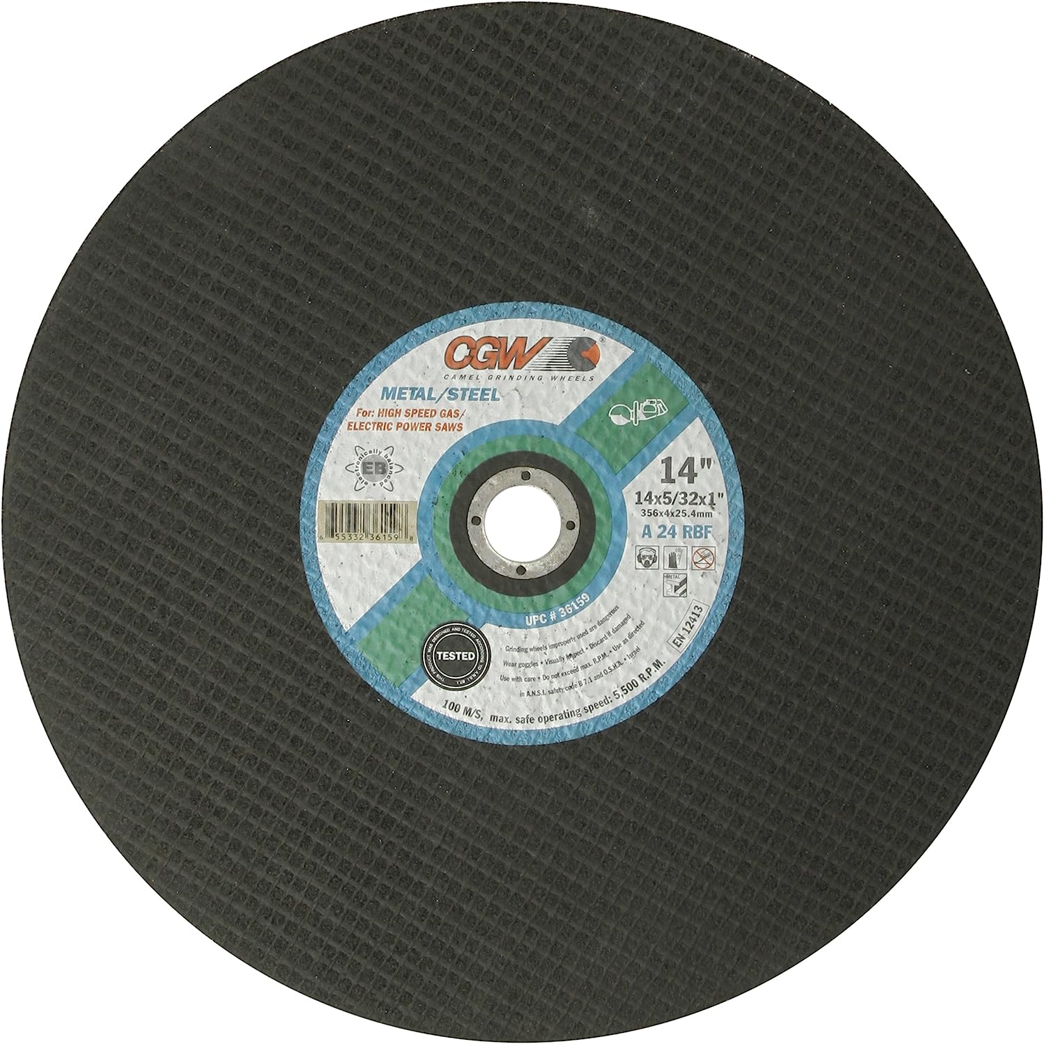 CGW 36159 Double Reinforced High Speed Cut Off Wheel, 14" Diameter, 24 Grit CGW