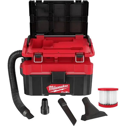 Milwaukee vacuum cleaner set with attachments on a white background