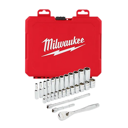 Milwaukee® SAE 28-Piece 1/4" Drive Ratchet & Socket Set – Ultimate Versatility & Durability (48-22-9504)