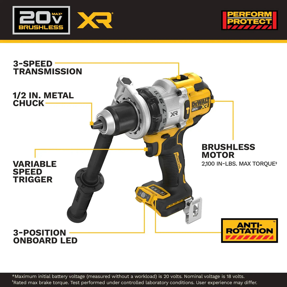 20V MAX* XR® Brushless Cordless 1/2 in. 3-Speed Hammer Drill (Tool Only) DCD1007B