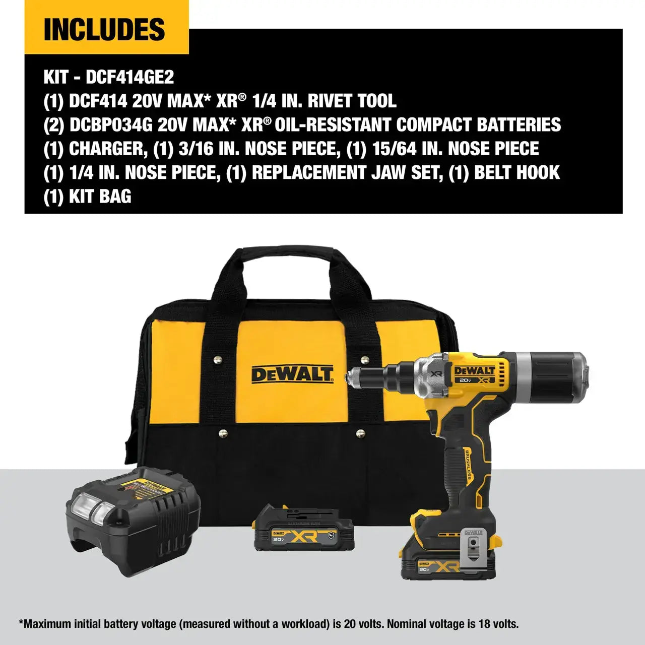 20V MAX* XR® BRUSHLESS CORDLESS 1/4" RIVET TOOL KIT WITH DEWALT POWERSTACK™