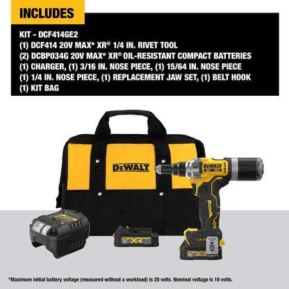 20V MAX* XR® BRUSHLESS CORDLESS 1/4" RIVET TOOL KIT WITH DEWALT POWERSTACK™