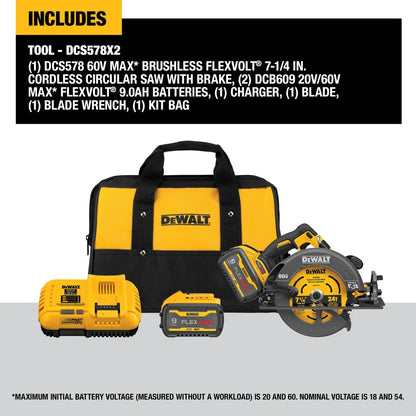 DEWALT Flexvolt 60V Max Brushless7-1/4 In. Cordless Circular Saw With Brake Kit DCS578X2