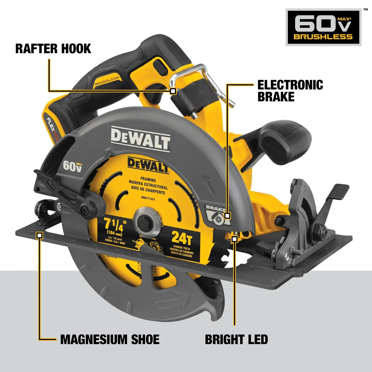 DEWALT Flexvolt 60V Max Brushless7-1/4 In. Cordless Circular Saw With Brake Kit DCS578X2