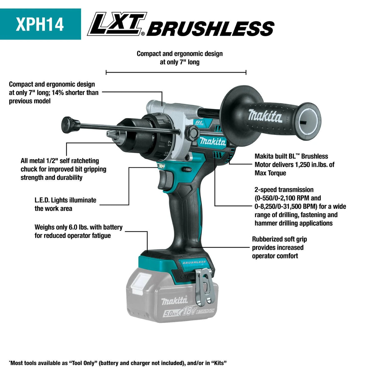 18V LXT® Lithium‑Ion Brushless Cordless 2‑Pc. Combo Kit (5.0Ah) (XT297T)