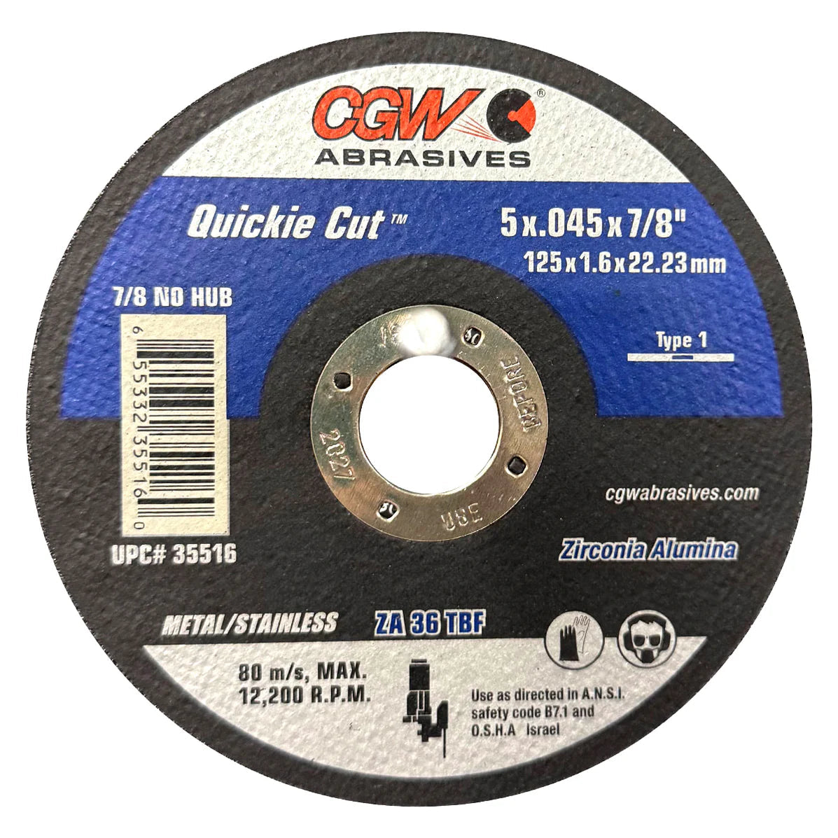 CGW 35516 Cut-Off Wheels – Reinforced, 5″ x 0.045″ x 7/8″, Type 1 CGW