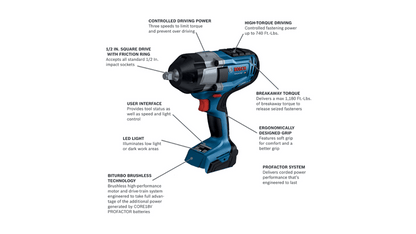 PROFACTOR 18V 1/2 In. Impact Wrench with Friction Ring (Bare Tool) Bosch