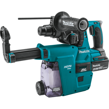 Makita 18V LXT® Lithium‑Ion Brushless Cordless 1" Rotary Hammer Kit, accepts SDS‑PLUS bits, w/ HEPA Dust Extractor Attachment (5.0Ah) XRH011TWX