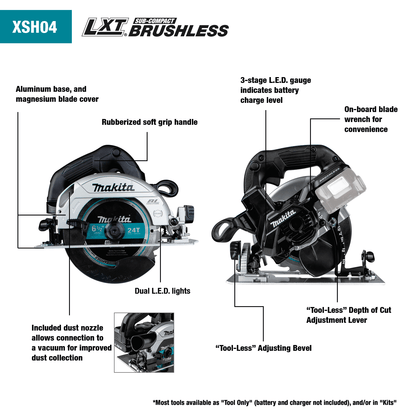 Makita 18V LXT Sub Compact 6 1/2" Circular Saw Bare Tool XSH04ZB