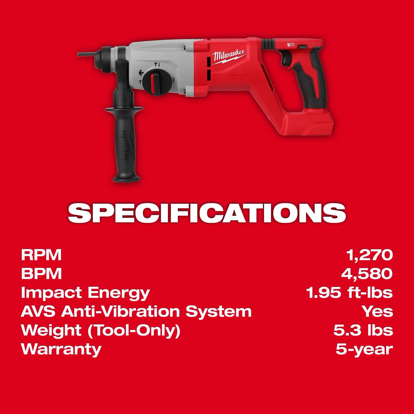 M18™ Brushless 1” SDS Plus D-Handle Rotary Hammer 2613-20