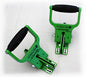Two green tools with black handles on a white background